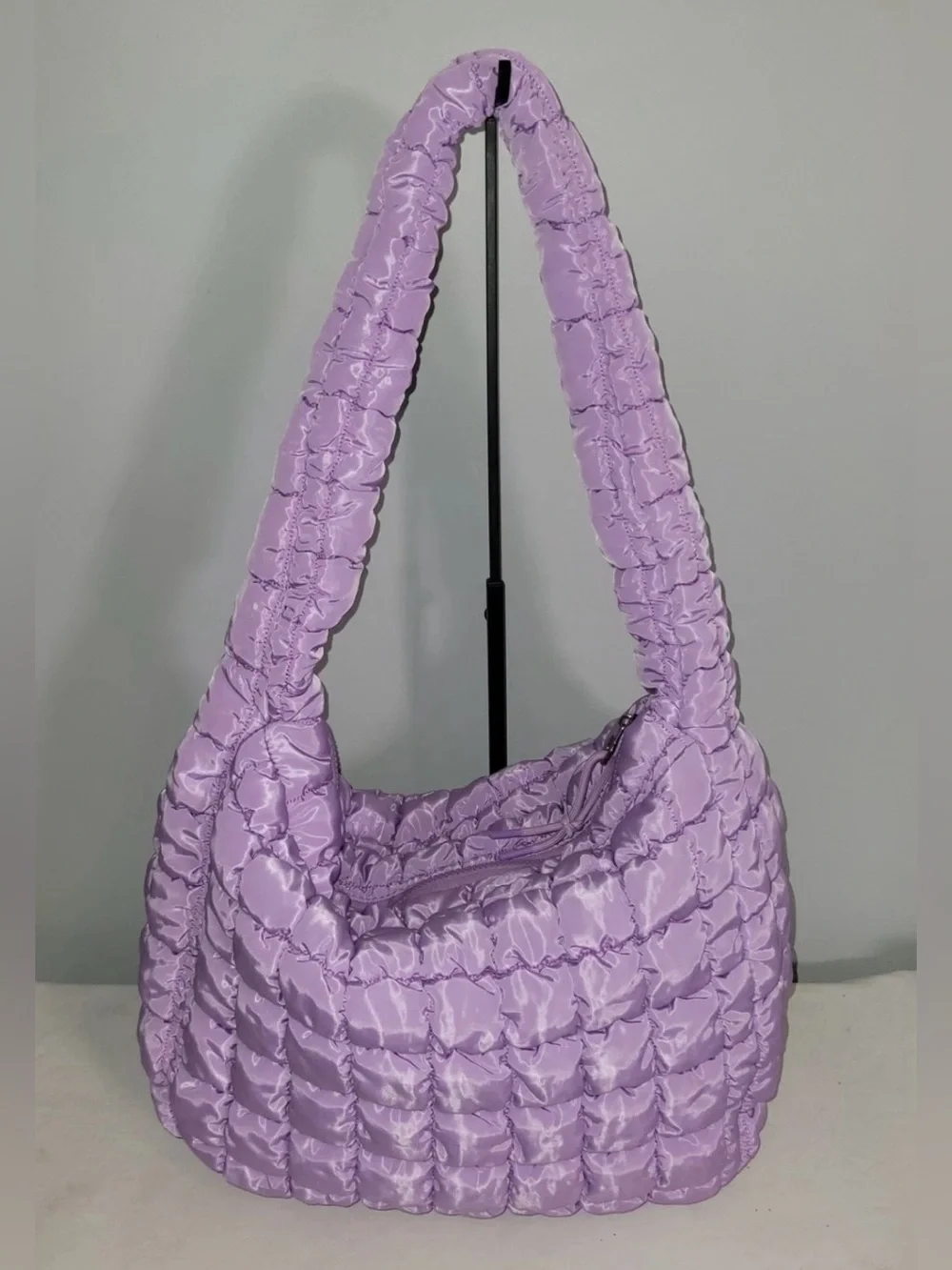 Quilted Puffer Hobo Shoulder Bag Purple Lanvender NWOT